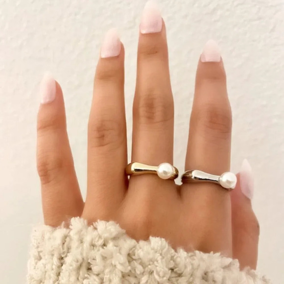 925 Sterling Silver Bar Ring, Pearl Bar Ring, Minimalist Dainty Ring, Stack Ring - Picture 6 of 7